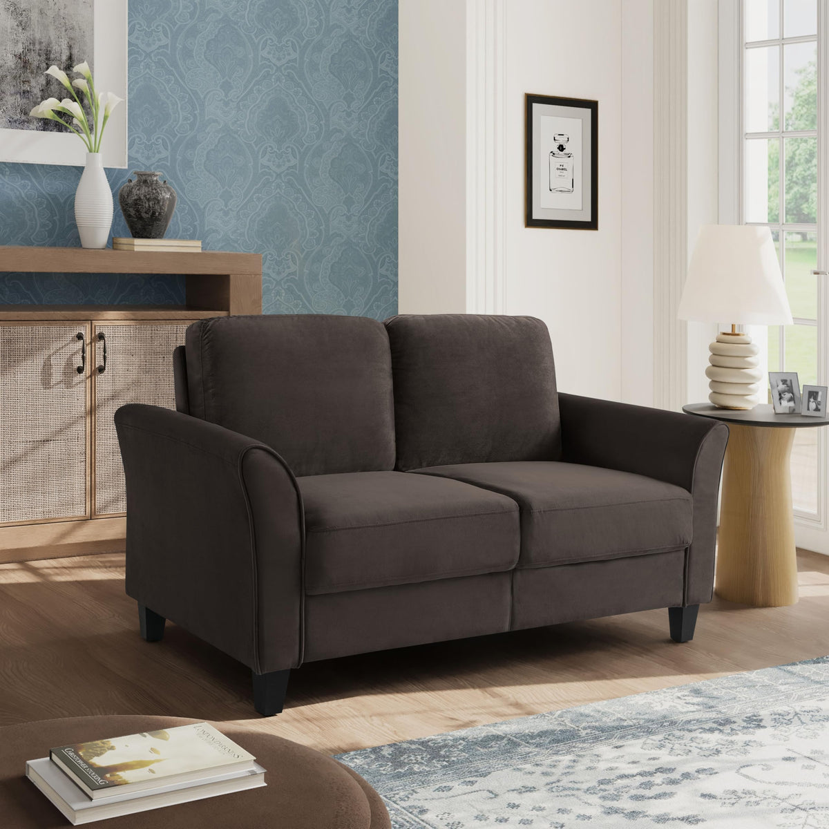 Coffee Microfiber Traditional Living Loveseat Sofa