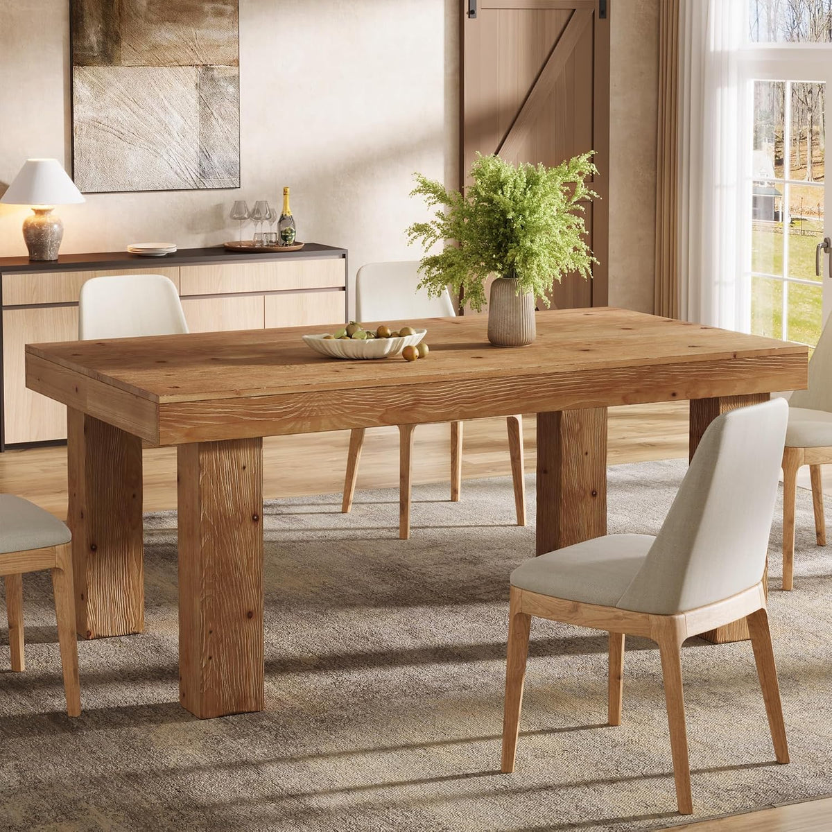 Light Brown Farmhouse Solid Wood Dining Table