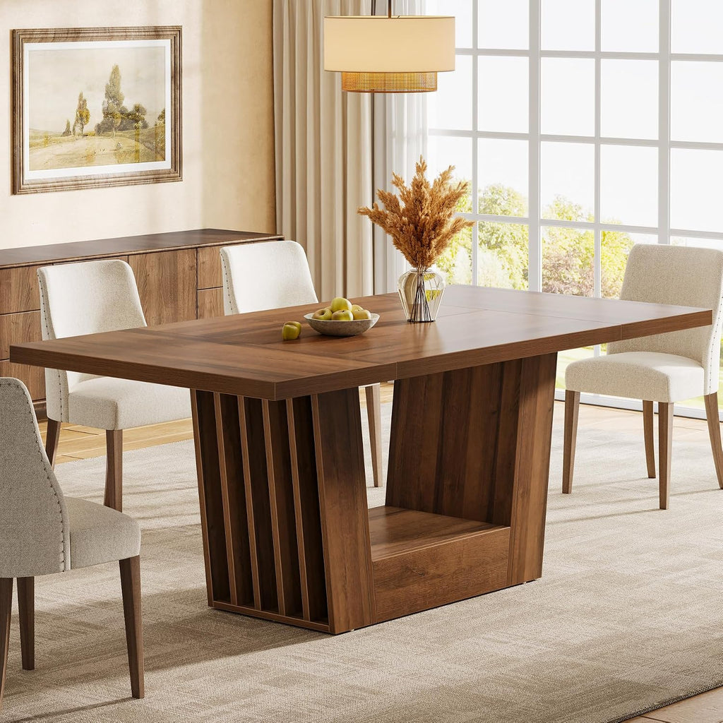 Brown Farmhouse Wood Rectangular Dining Table