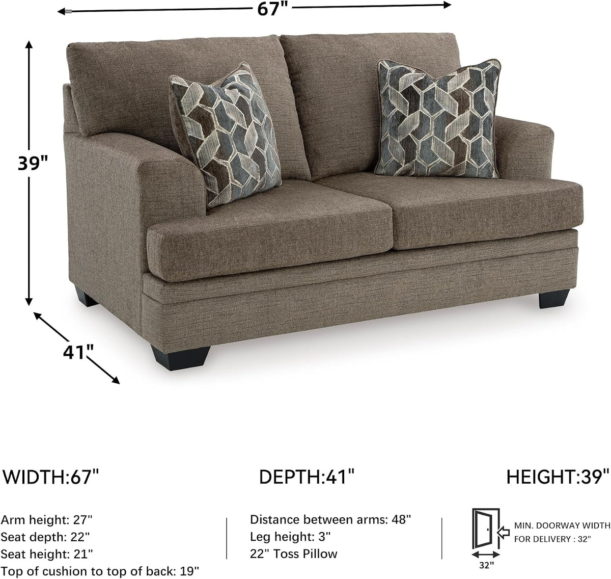 Brown Chenille Loveseat Sofa