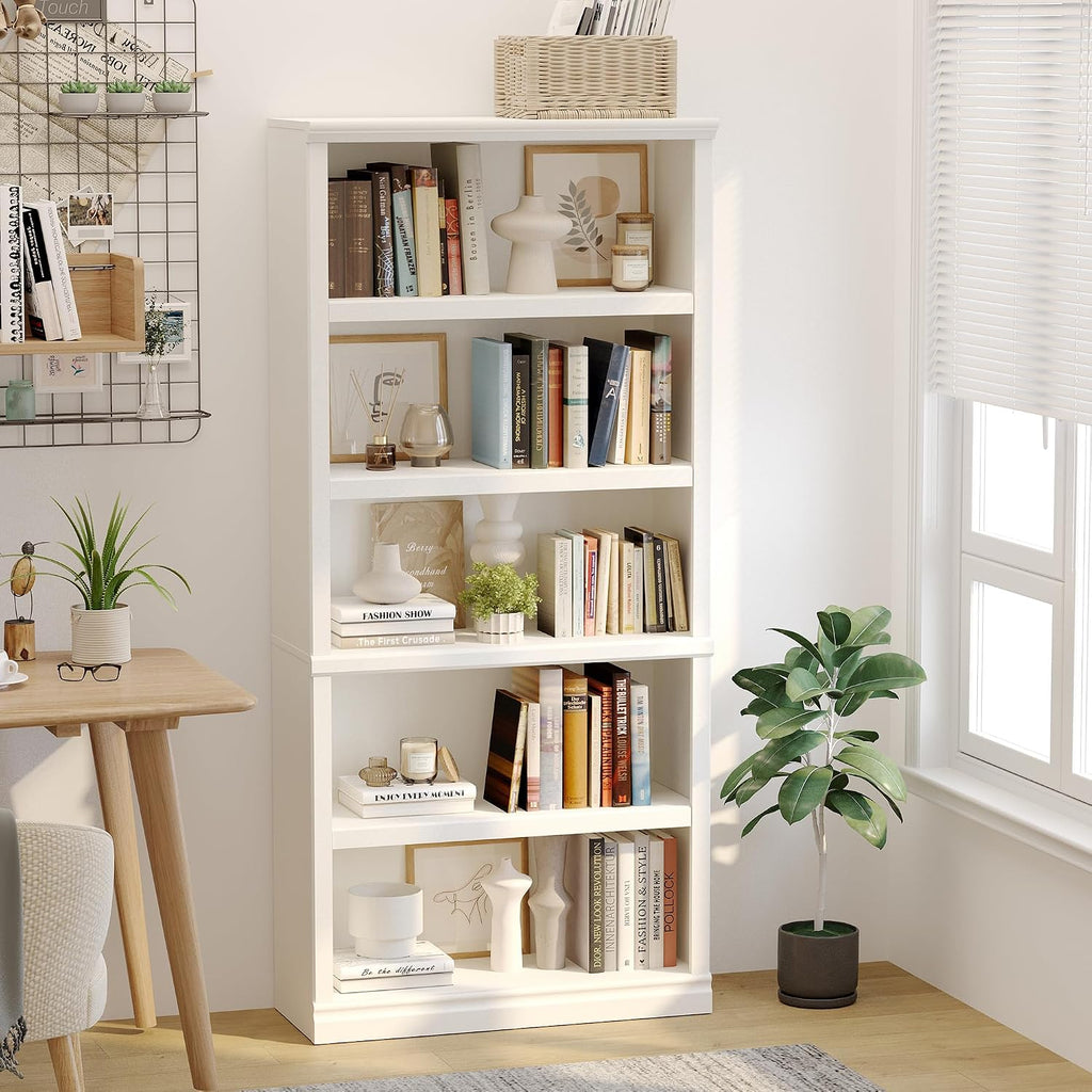 White Adjustable Tall Wooden Bookcase Shelves
