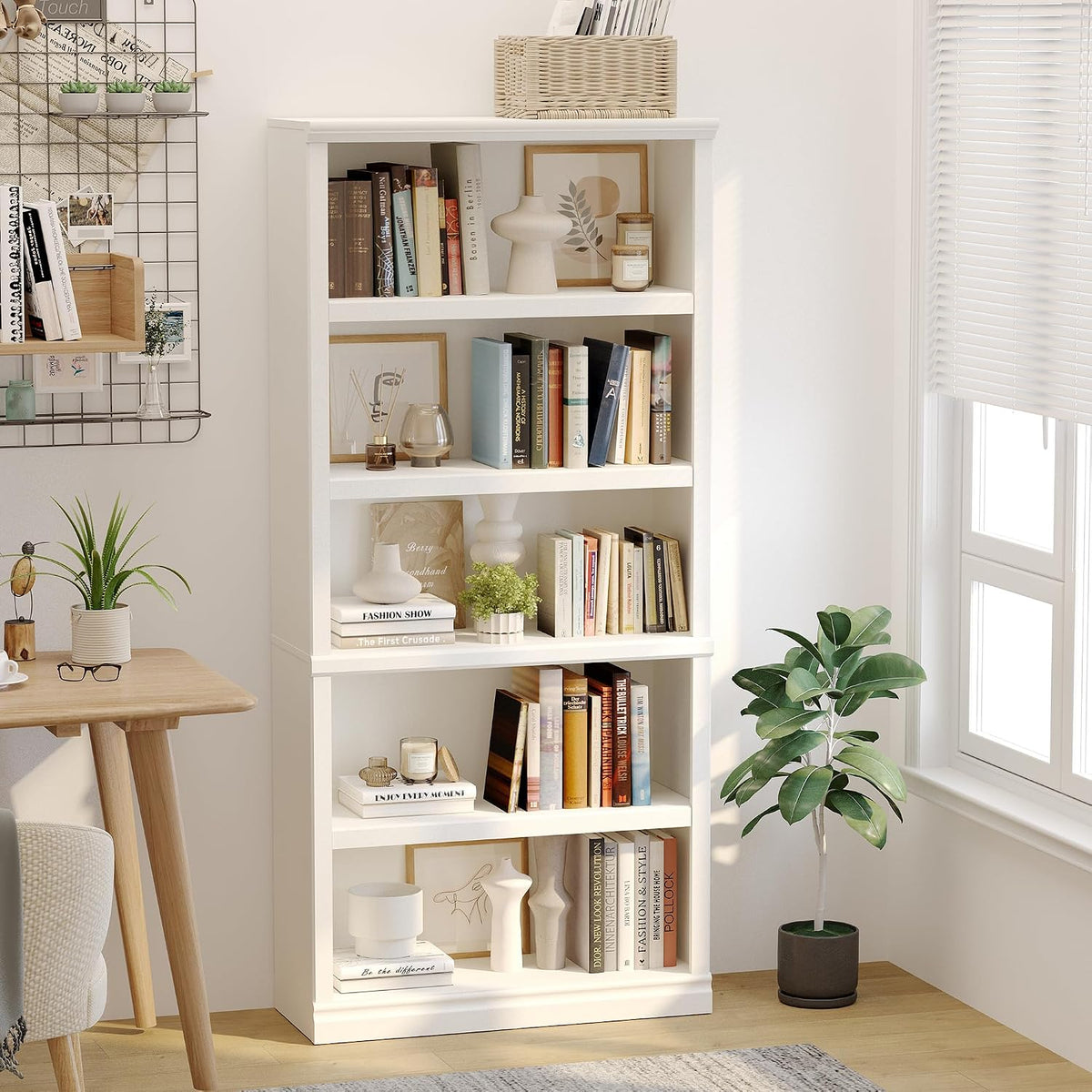 White Adjustable Tall Wooden Bookcase Shelves