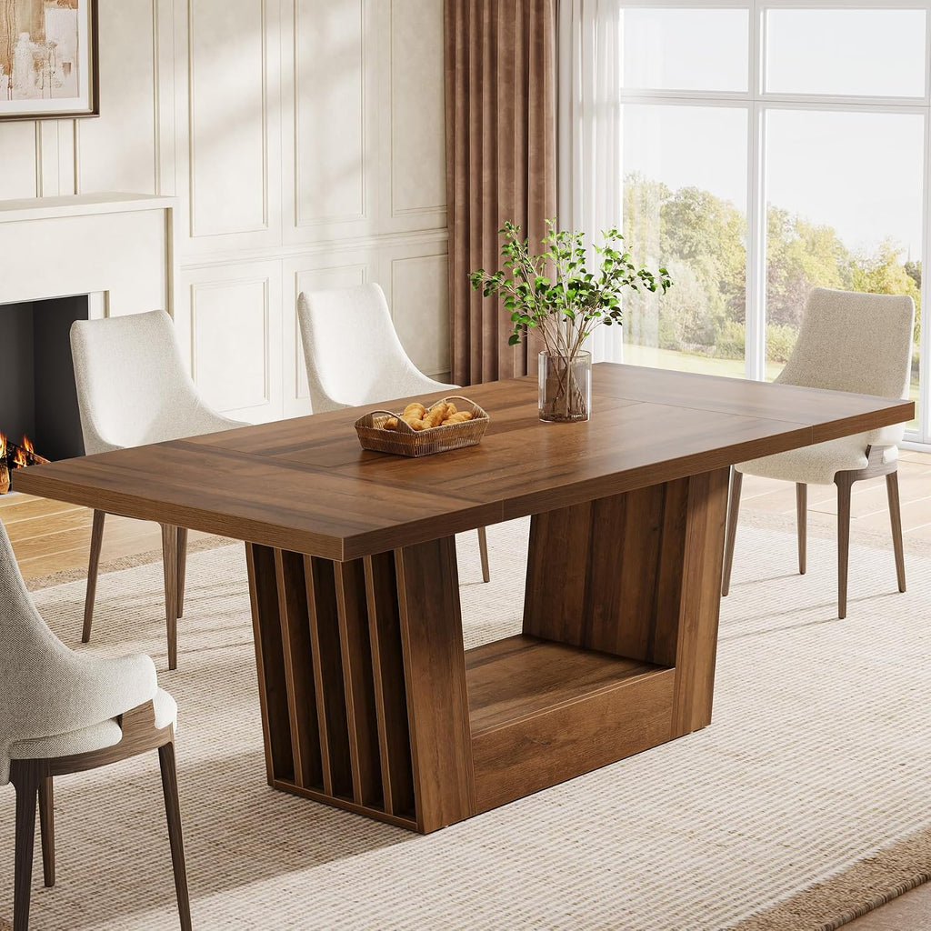 Brown Farmhouse Wood Rectangular Dining Table