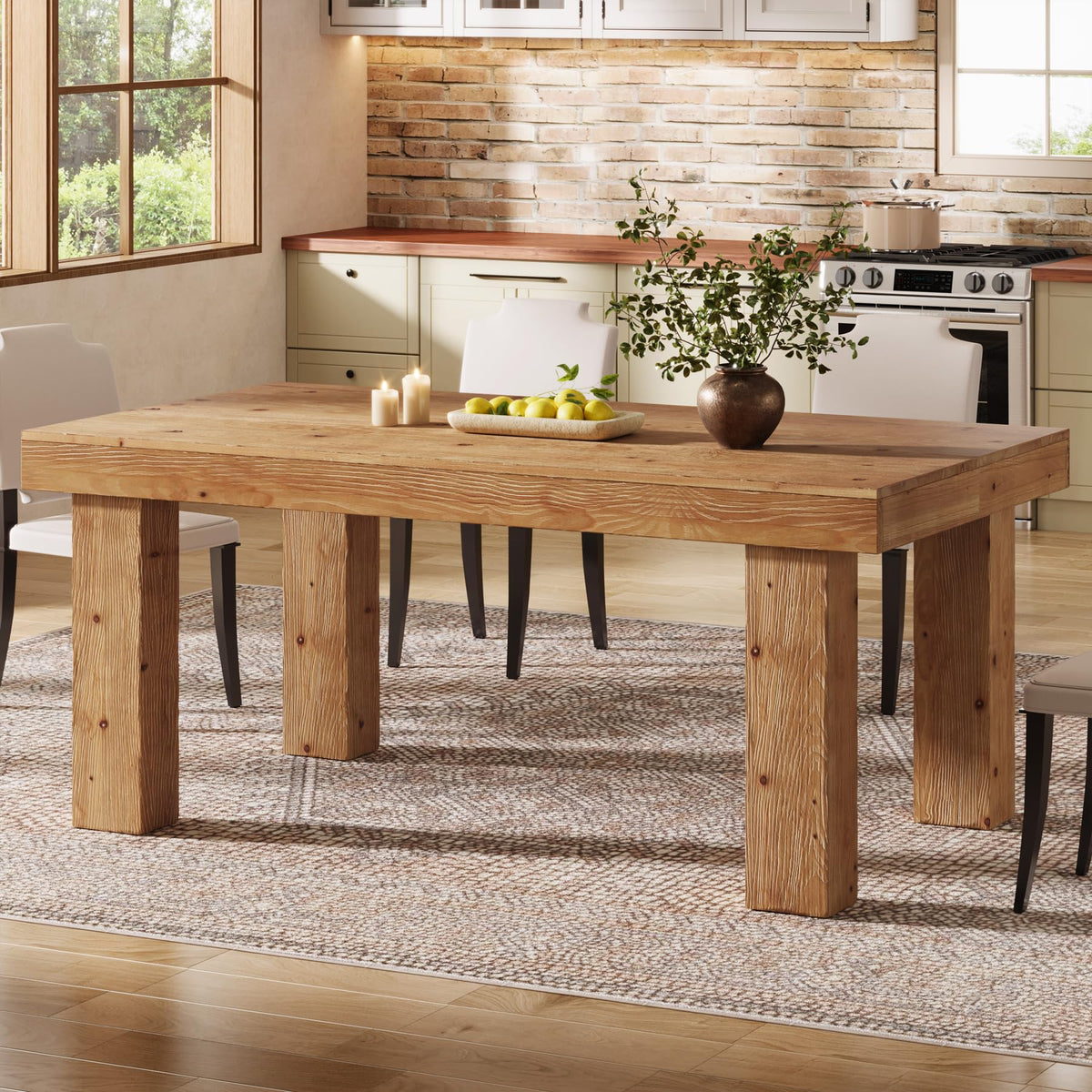 Light Brown Farmhouse Solid Wood Dining Table
