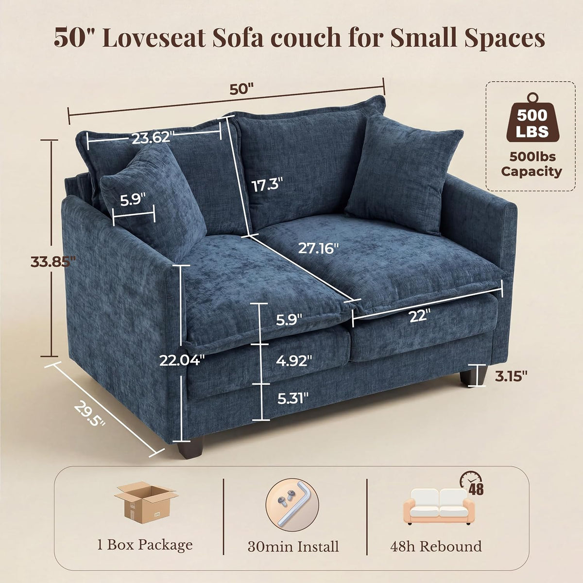 Cloud Cushioned Small Loveseat Sofa