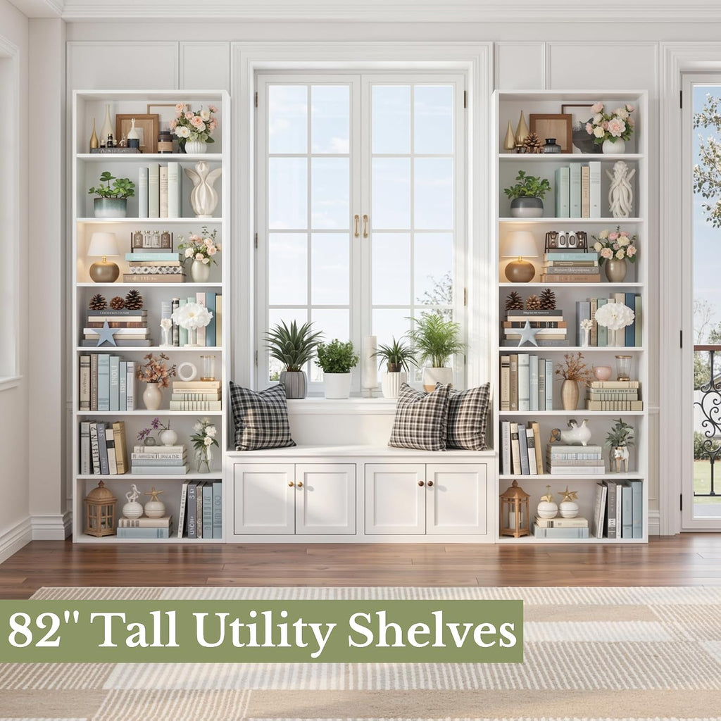 White 7‑Tier Tall Open Bookshelf