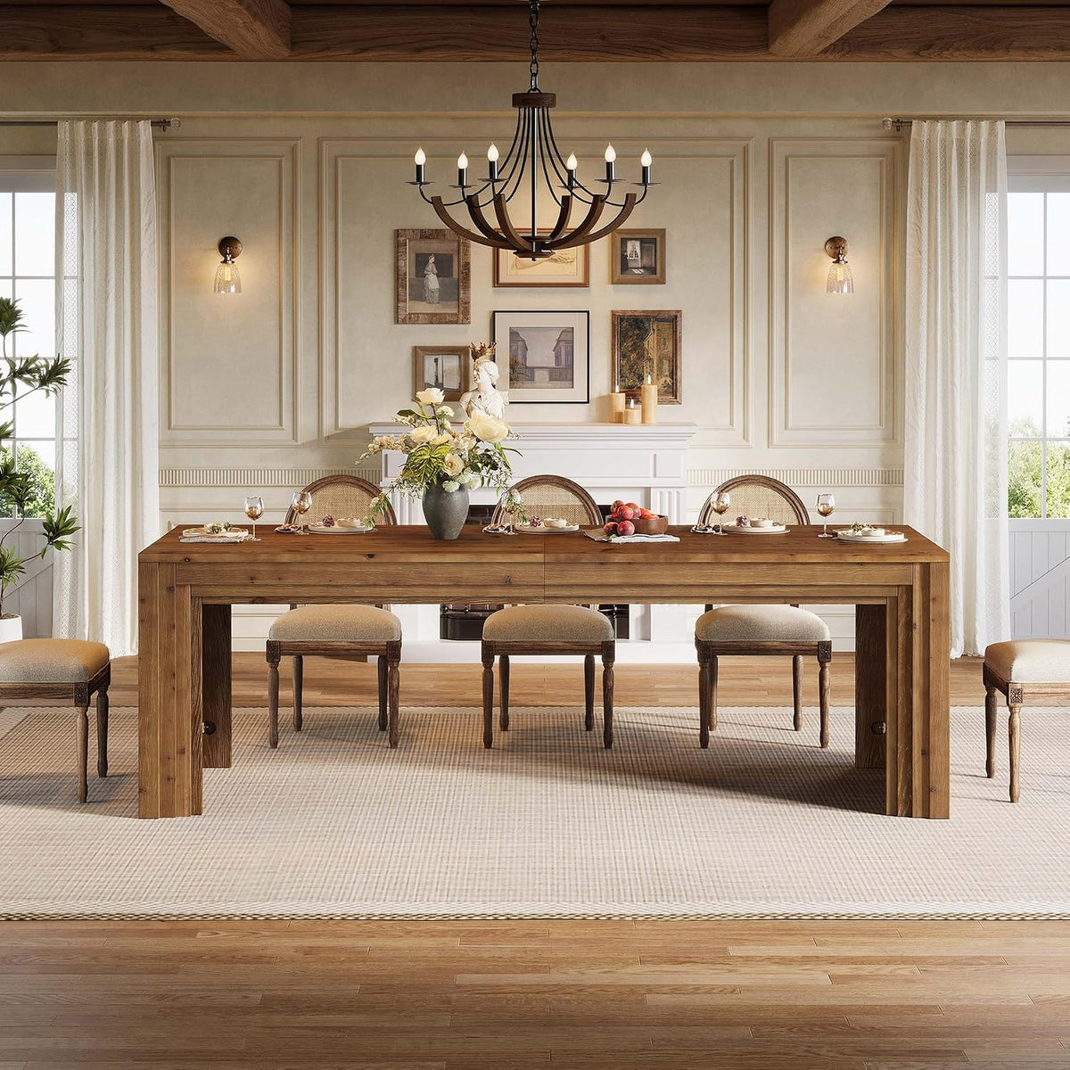 Large Farmhouse Solid Wood Dining Table