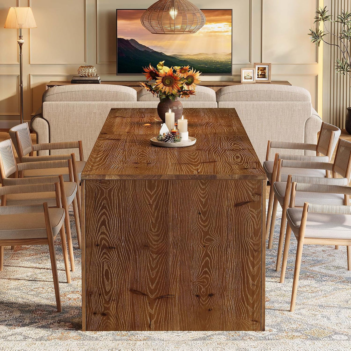Large Farmhouse Solid Wood Dining Table