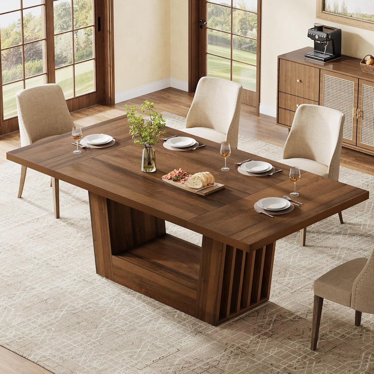 Brown Farmhouse Wood Rectangular Dining Table