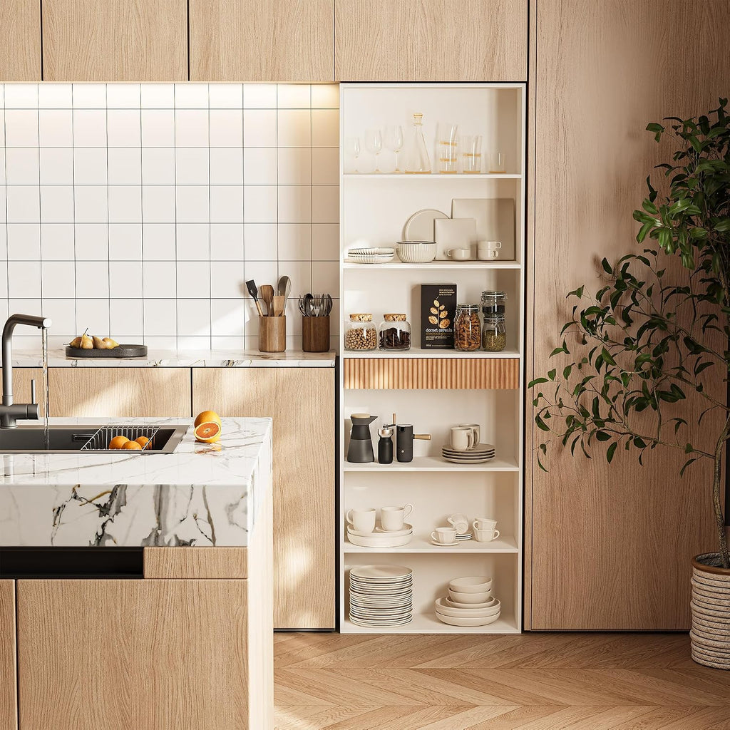 White 7‑Tier Tall Drawer Storage Bookcase