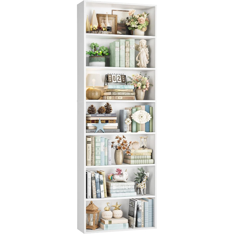 White 7‑Tier Tall Open Bookshelf