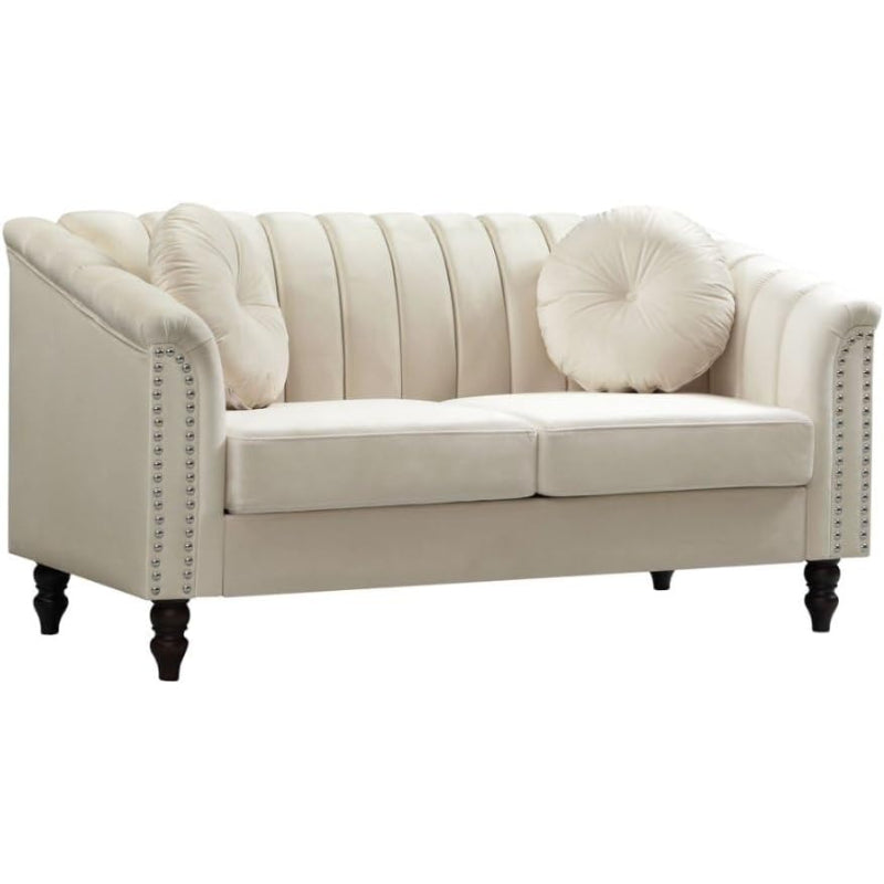 White Tufted Chesterfield Microfiber Loveseat Sofa